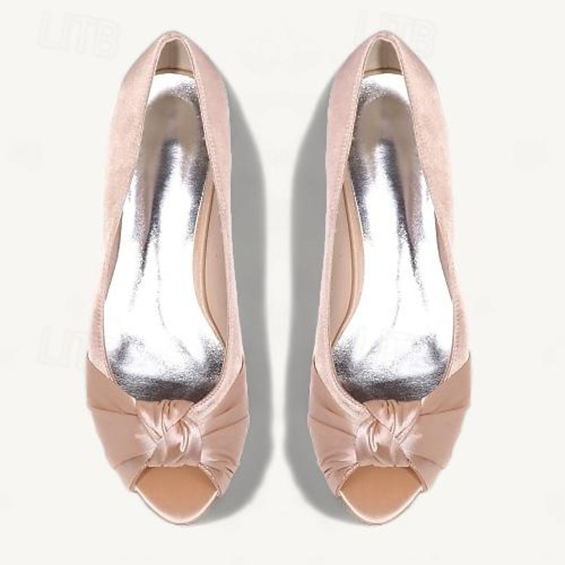Women's Blush Pink Satin Peep-Toe Kitten Heels - Elegant Low Heel Shoes for Weddings and Special Occasions3