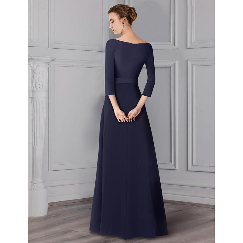 Jumpsuit Mother of the Bride  Formal Wedding Guest Elegant detachable V Neck Floor Length Satin 3/4 Length Sleeve with Sash / Ribbon2