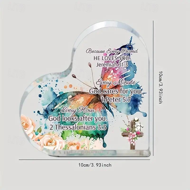 Acrylic Heart Plaque Christian Gifts For Women Men Faith Christmas Acrylic Paperweight Inspirational Religious Gifts Home Decor Room Decor Scene Decor Office Decor4