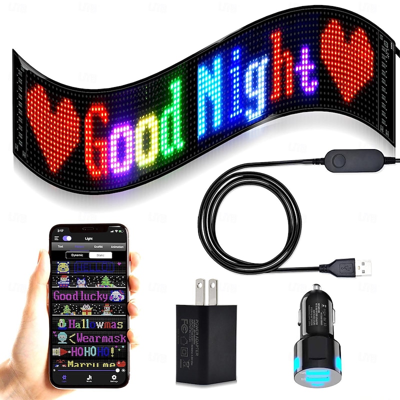 LED Car Sign Ultra Thin Flexible LED Matrix Panel USB 5V Bluetooth Application Control DIY Programmable Scrolling LED Sign for Car Party Wedding Festival, Car Accessories