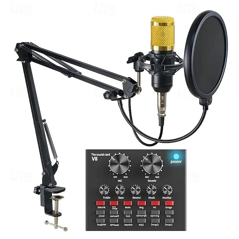 Podcast Equipment Bundle BM-800 Podcast Microphone Bundle With V8 Sound Card Condenser Studio Microphonefor Laptop Computer Vlog Living Broadcast Live Streaming2