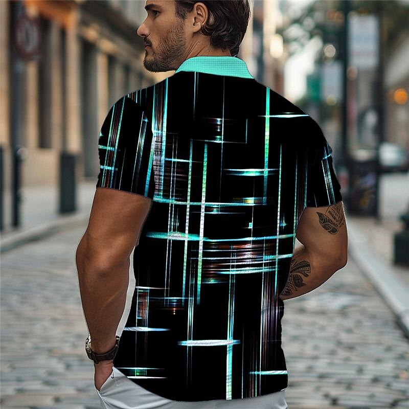 Men's Geometric Golf Shirt Short Sleeve Polo Shirts Collared Shirts Casual Beach Wear Vacation Wear Party Outfits Buttons 3D Print Summer Yellow Blue2