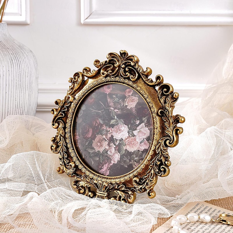 1PC A Circular Decorative Photo Frame With European Retro Golden Lace Decoration Comes With A Random Inner Paper Suitable for Photo Display and Home Decoration Photography As A Shooting Prop3