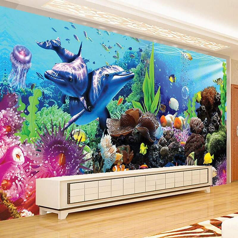 Cool Wallpapers Ocean Wallpaper Wall Mural Undersea Landscape Roll Sticker Peel Stick Removable PVC/Vinyl Material Self Adhesive/Adhesive Required Wall Decor for Living Room Kitchen Bathroom