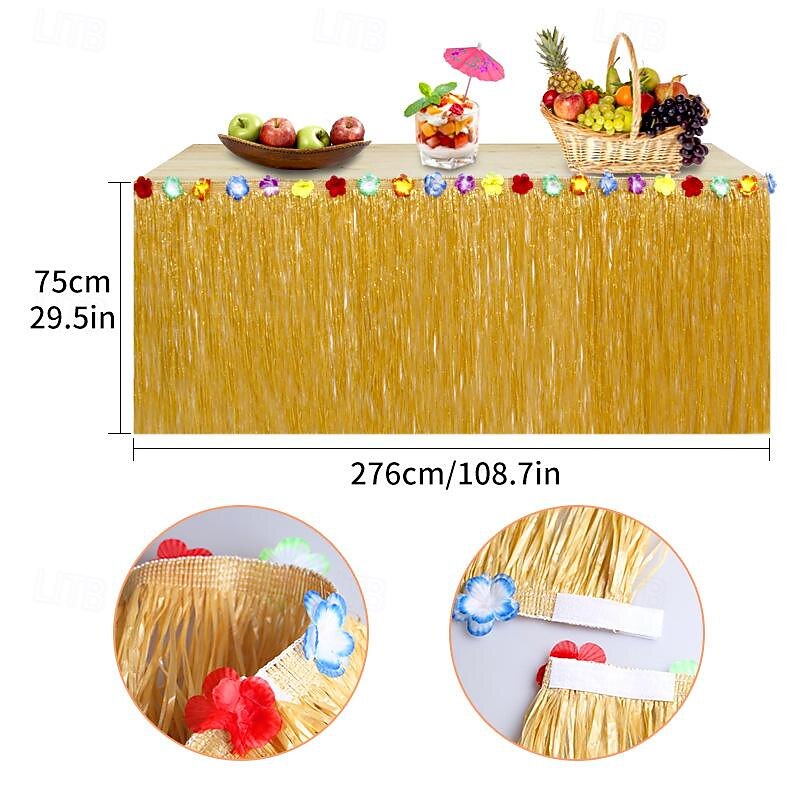 124PCS Festival party scene decoration tassel table skirt Hawaiian style tropical decoration turtle back leaves hibiscus flowers colorful flower strips2