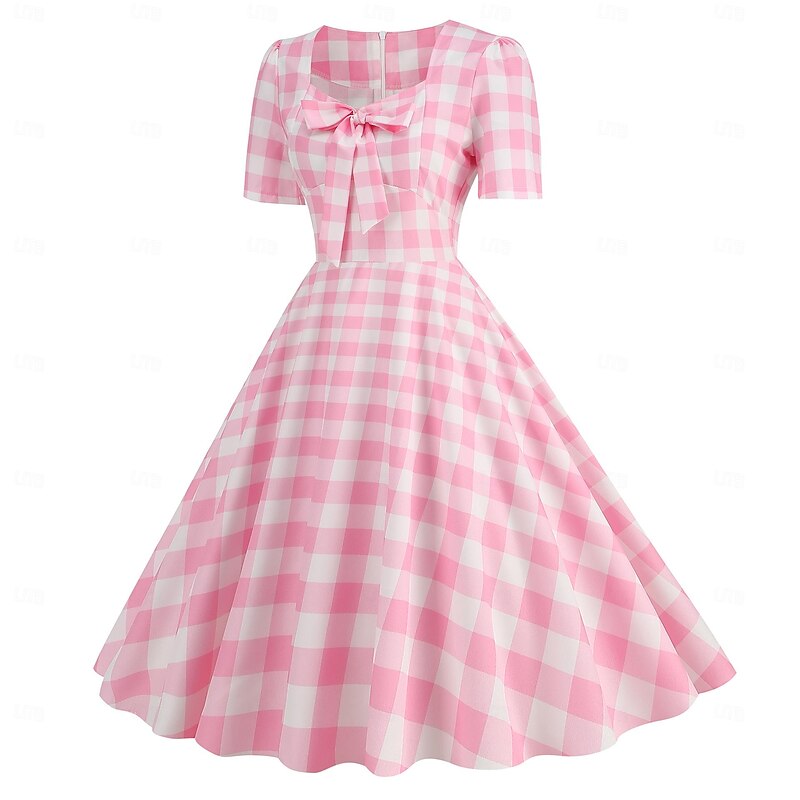 Retro Vintage 1950s Rockabilly Knee Length Dress Swing Dress Flare Dress Plaid / Check Checkered Gingham Fancy Dress Women's Carnival Masquerade Vacation Dailywear Retro Theme Party Adults Dress3