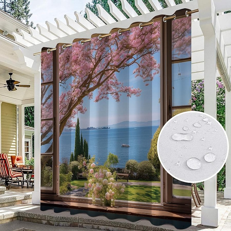 Waterproof Outdoor Curtain Privacy, Outdoor Shades, Sliding Patio Curtain Drapes, Pergola Curtains Grommet Window Mountain For Gazebo, Balcony, Porch, Party3