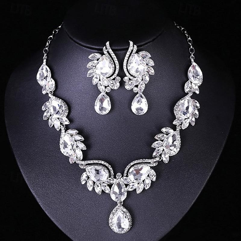 Jewelry Set 3pcs Glass Alloy 1 Necklace Earrings Women's Elegant Fashion Luxury Geometrical Geometric Jewelry Set For Wedding Party Wedding Guest2