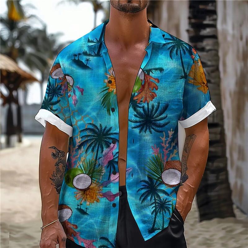 Men's Floral Pineapple Tropical Shirt Summer Hawaiian Shirt Aloha Shirt Short Sleeve Shirt Turndown Vacation Hawaiian Resort Style Outdoor Vacation Beach Yellow Royal Blue Blue S M L4
