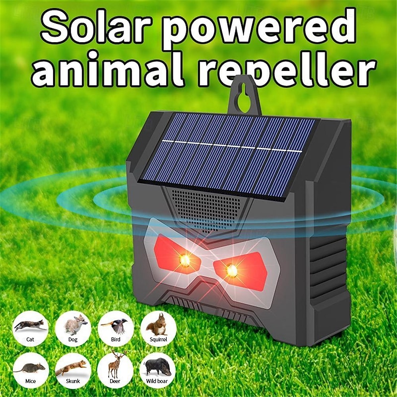 Ultrasonic Animal Repellent Solar Outdoor Waterproof Ultrasonic Bird Repellent Explosive Flash Mouse Repellent USB Solar Charging Method Used for Home Garden Yard Garage Farm 1PC