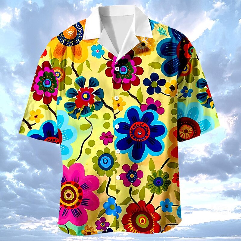 Men's Floral Print Tropical Flowers Shirt Summer Hawaiian Shirt Aloha Shirt Shirt Cuban Collar Vacation Fashion Hawaiian Outdoor Street Causal Yellow Orange Green S M L