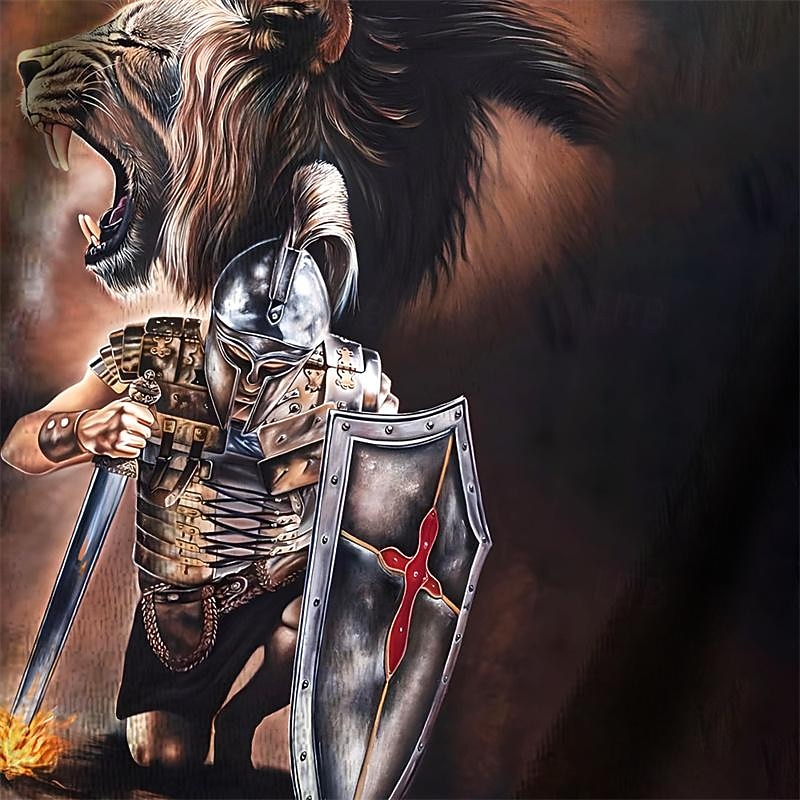 Men's Graphic Lion Knights Templar T Shirt Short Sleeve T shirt 3D Print Crew Neck Shirt Daily Designer Retro Vintage Sports Outdoor Holiday Going out Blue Red Brown Spring & Summer Clothing Apparel3