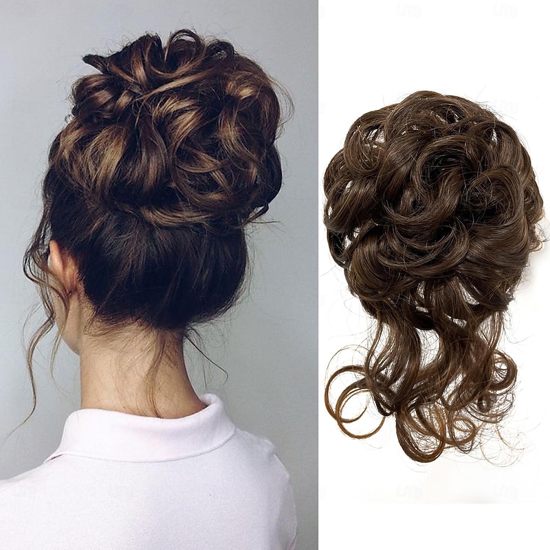 chignons Hair Bun Synthetic Hair Hair Piece Hair Extension Wavy Bouncy Curl Party Daily Daily Wear Brown