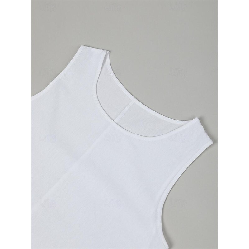 Women's Black White Navy Blue Summer Maxi long Dress Maxi Dress Linen-Inspired Dresses Tank Dress Tiered Dress Solid Basic Casual Vacation Regular Fit Crew Neck4