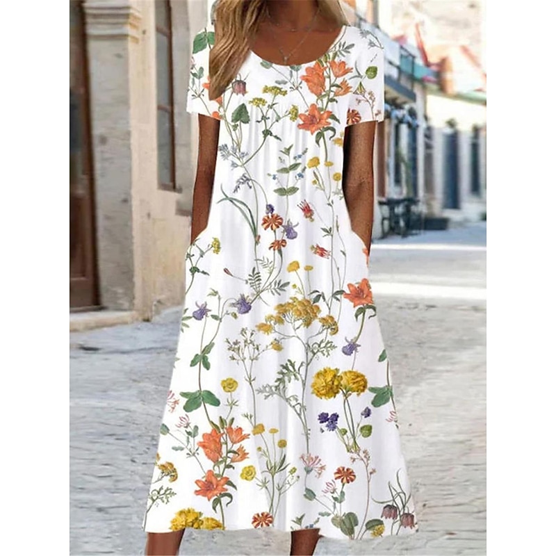 Women's Casual Dress A Line Dress Summer Dress Streetwear A Line Vacation Street Holiday Loose Fit Short Sleeve Crew Neck White Yellow Red Blue Summer