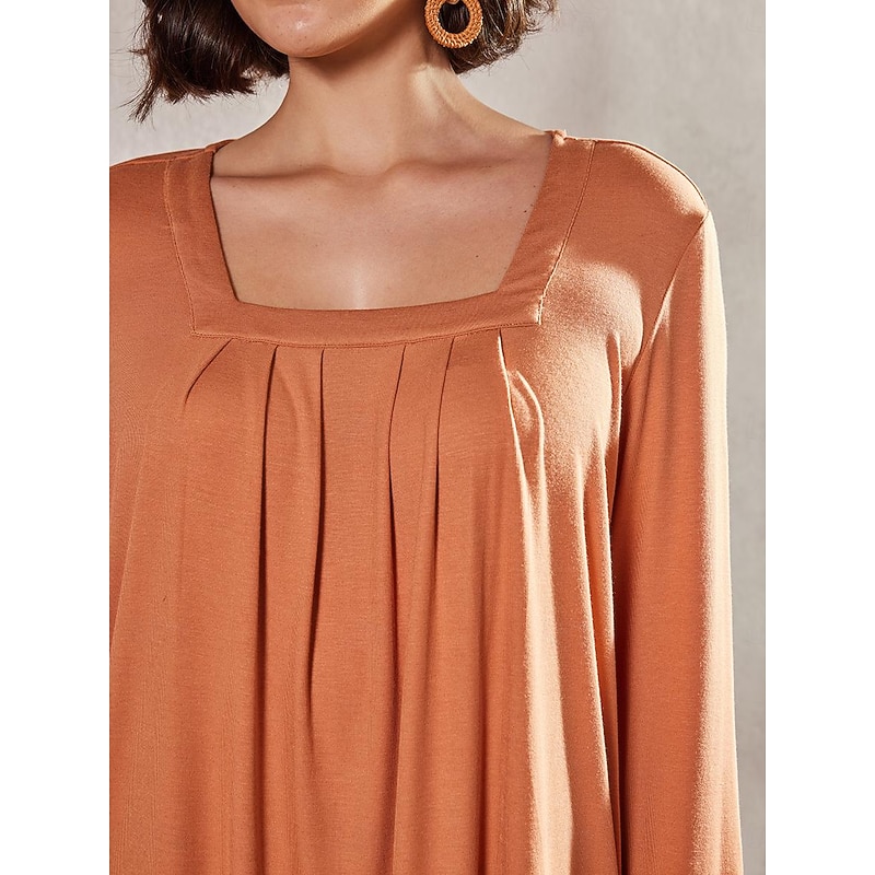 Women's T Shirt Burgundy Tee Dressy Tops Plain Daily Basic Beach Long Sleeve Square Neck Regular Tops Casual White long sleeve Blue long sleeve Black long sleeve Wine red long sleeves Pink Fall4