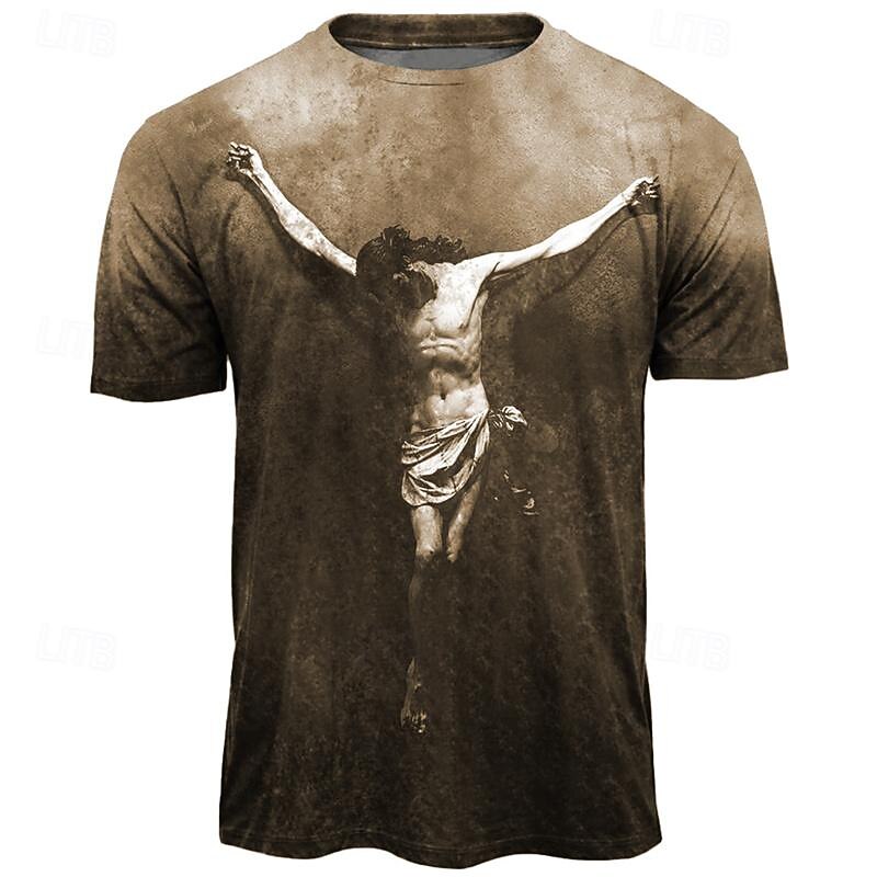 Easter Men's Graphic Jesus T Shirt Short Sleeve T shirt 3D Print Crew Neck Shirt Daily Designer Retro Vintage Sports Outdoor Holiday Going out Black Blue Brown Spring & Summer Clothing Apparel S M L3