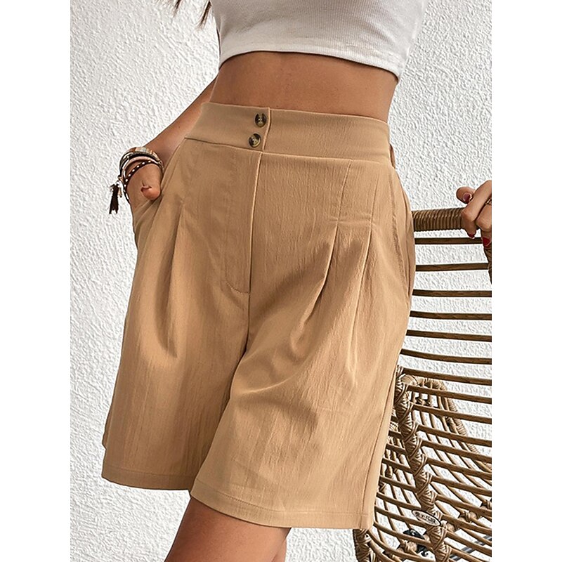 Women's Shorts Casual Daily Short Plain Side Pockets Breathability Comfortable Inelastic Going out Weekend Black Wine Army Green Dark navy Summer Regular Fit2