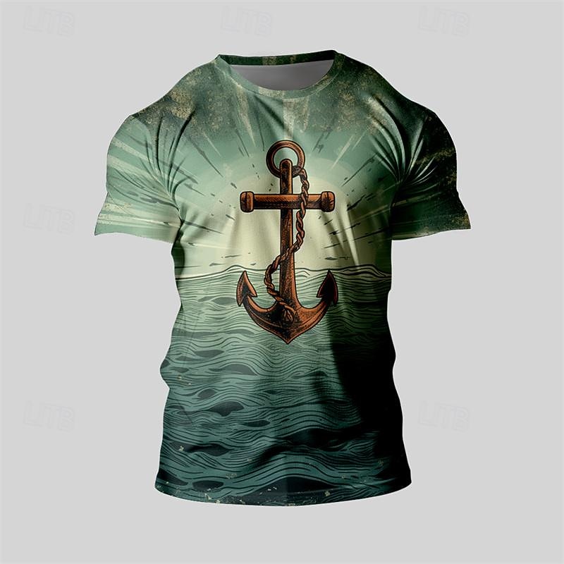 Men's Graphic Anchor T Shirt Tee Top Short Sleeve T shirt 3D Print Crew Neck Shirt Daily Designer Retro Vintage Sports Outdoor Holiday Going out Green Spring & Summer Clothing Apparel S M L XL 2XL 3XL