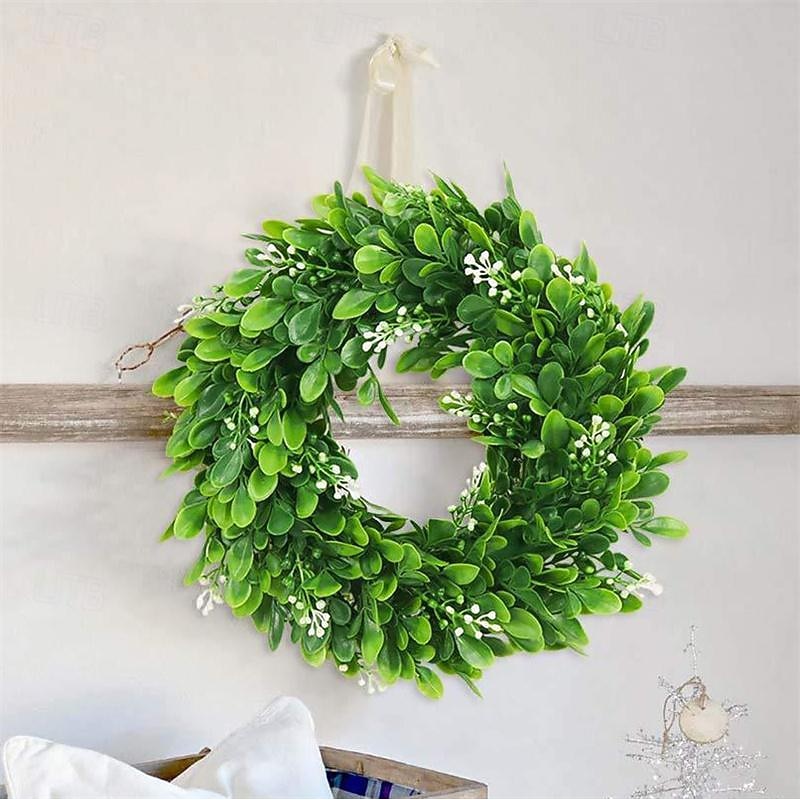 Faux Wreath Artificial Green Leaves Wreath For Front Door Wall Window Hanging Wedding Party Decoration4