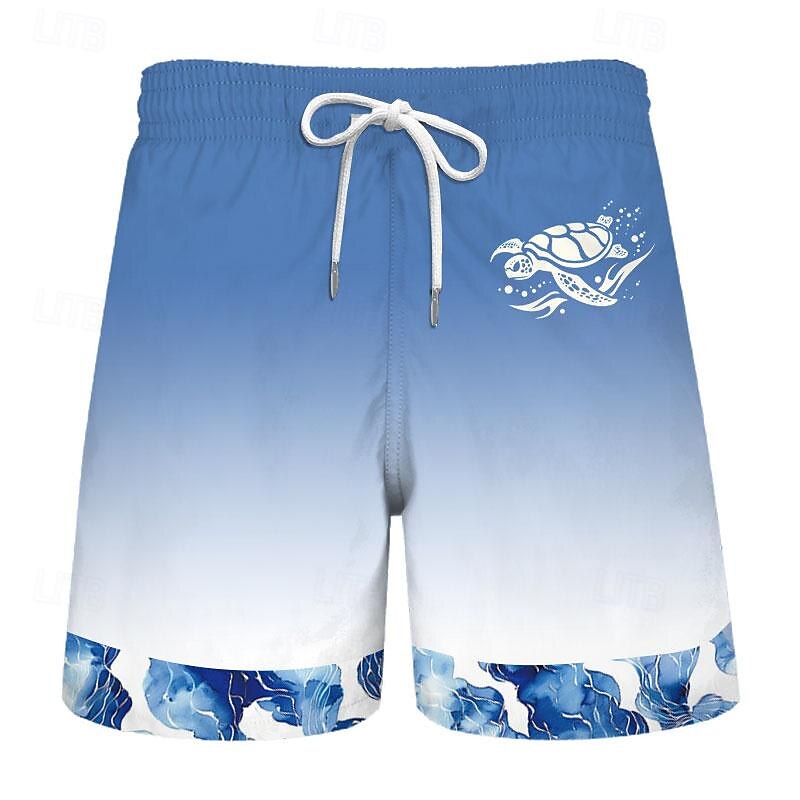 Men's Turtle Swim Shorts Board Shorts Swimming Trunks Mid Waist Vacation Hawaiian Holiday Vacation Holiday Beach Drawstring with Mesh lining Elastic Waist Designer Clothing Apparel