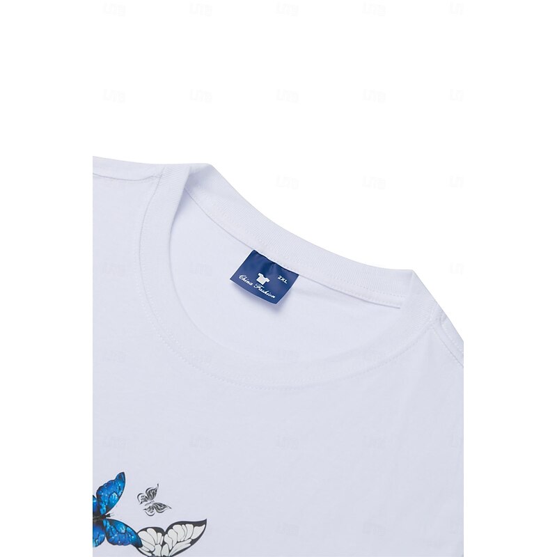 Women's T Shirt Butterfly Basic Short Sleeve T-shirt Sleeve Round Neck Regular Tops Home Daily Date Print Basic Black White Dark Pink Blue Summer 6