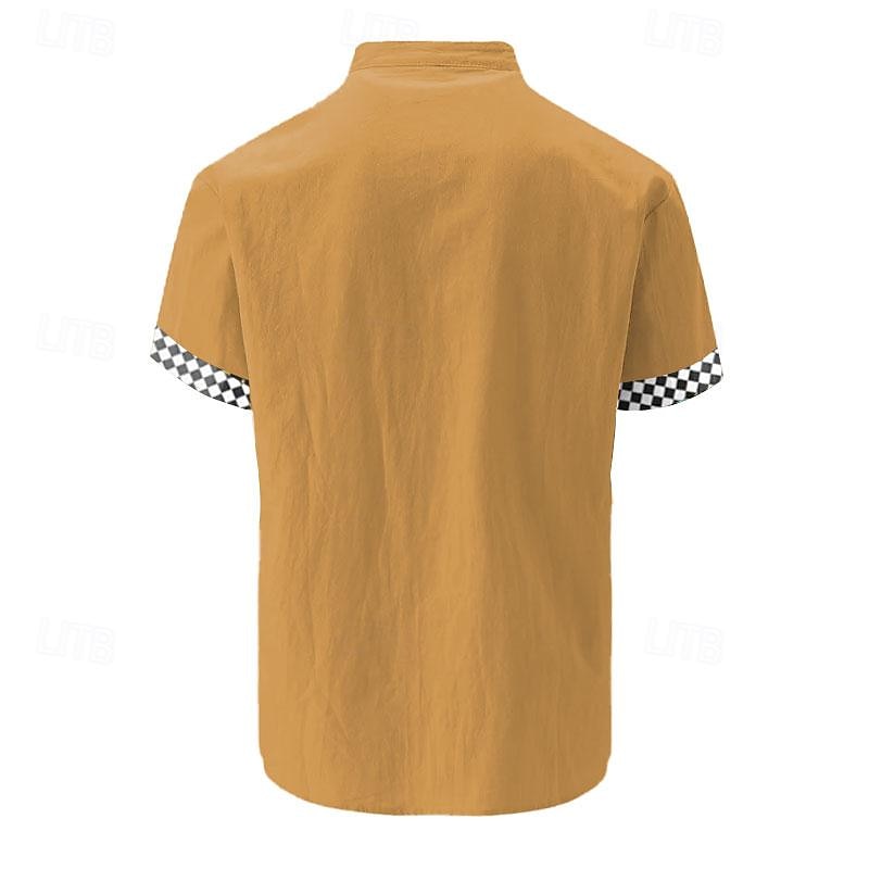 OUKU Men's Solid Color Plaid Check Summer Hawaiian Shirt Aloha Shirt Printed Shirts Short Sleeves Shirt Turndown Hawaiian Resort Outdoor Vacation Holiday Yellow Pink Blue S M L3