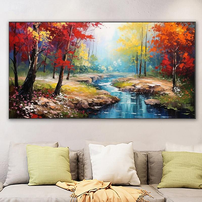 Horizontal Landscape Tree Art Original Abstract Extra Large Knife Palette Painting Hand Painted Thick Texture Modern Wall Art2
