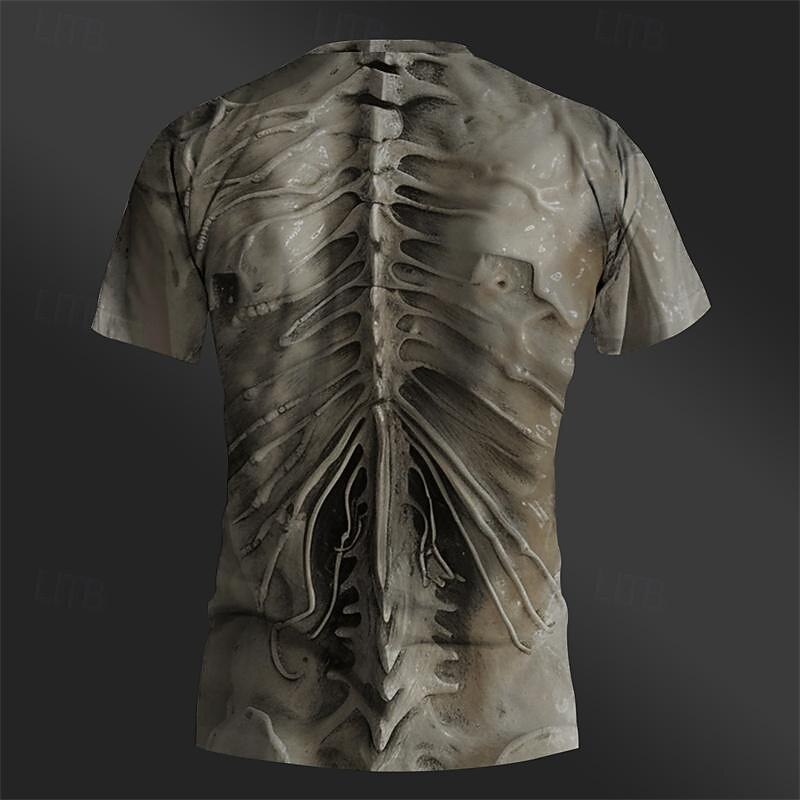 Men's Graphic Skeleton T Shirt Tee Top Short Sleeve T shirt 3D Print Crew Neck Shirt Daily Designer Retro Vintage Sports Outdoor Holiday Going out Black Brown Khaki Spring & Summer Clothing Apparel S3