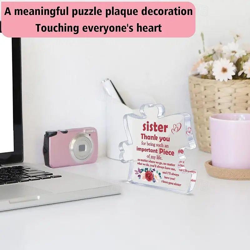 Unique Puzzle-Shaped Acrylic Ornament For Your Sister Perfect Inspirational Gift For Birthdays Holidays Table Decoration And Home Decor3