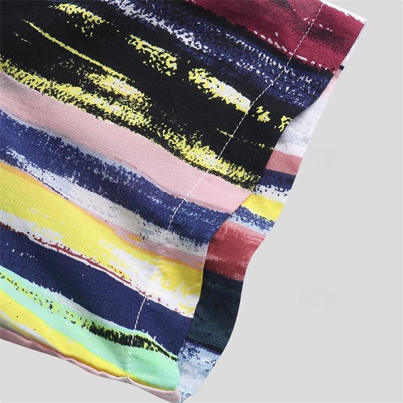 Men's Shirt Summer Shirt Casual Shirt Beach Shirt Button Up Shirt Wine Blue Short Sleeve Color Block Striped Turndown Vacation Holiday Clothing Apparel Polyester Fashion Casual Comfortable3