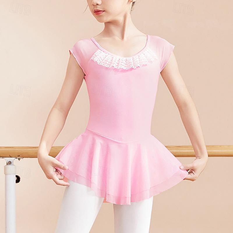Kids' Dancewear Ballet Dress Ruffles Pure Color Splicing Girls' Performance Training Short Sleeve High Cotton Blend