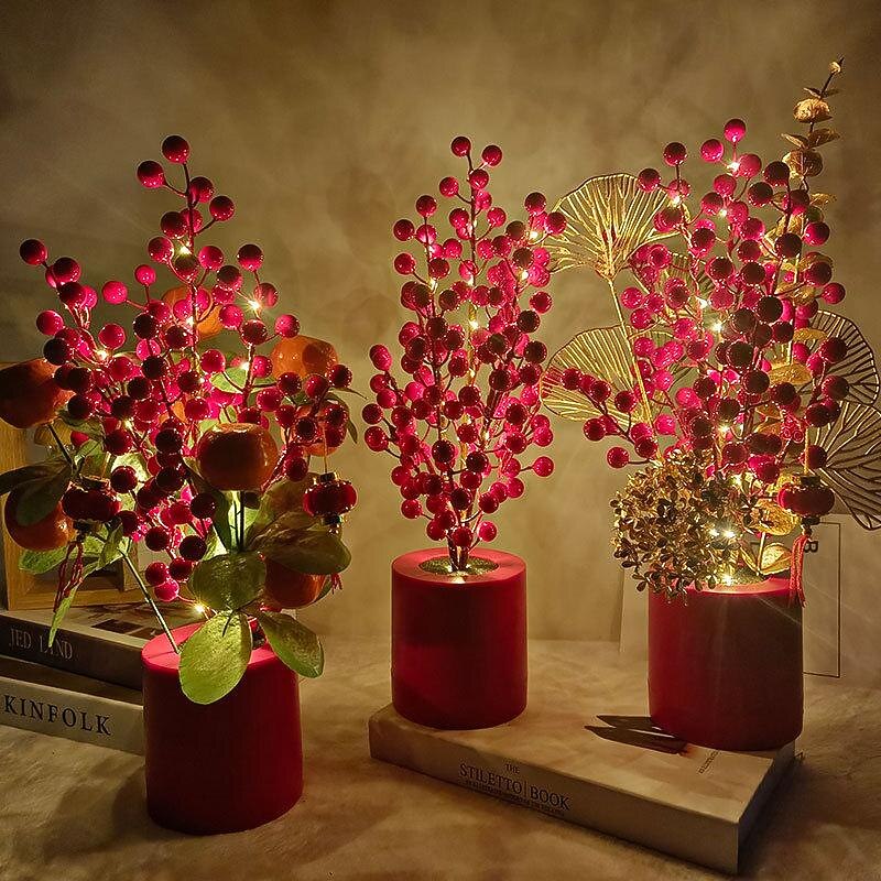 Women's Day Gifts LED Butterfly Night Light Wealth Fruit Red Fruit Atmosphere Light Room Green Plants Artificial Flowers Tulip Simulation Flower Decoration  Mother's Day Gifts for MoM2