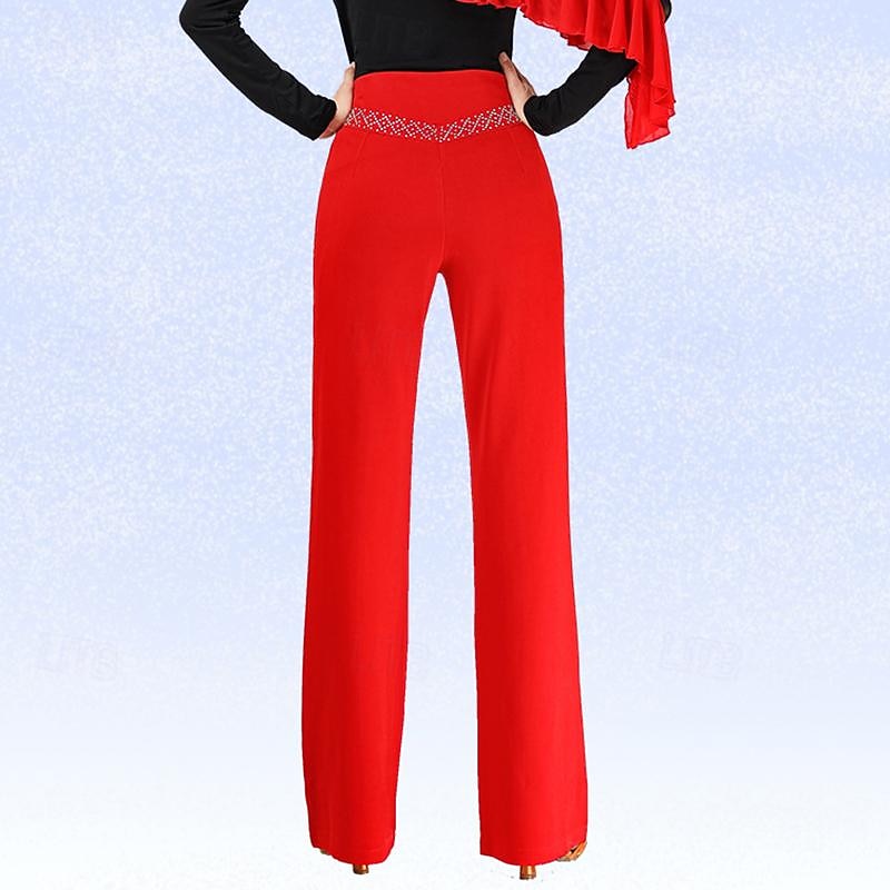 Latin Dance Ballroom Dance Pants Pure Color Splicing Crystals / Rhinestones Women's Performance Training High Spandex3