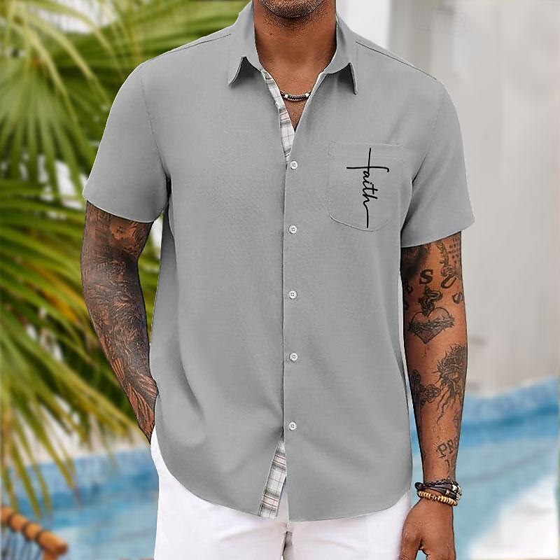 Men's Faith Button Up Shirt Printed Shirts Short Sleeve Hawaiian Resort Vacation Holiday Daily Wear Summer Turndown Pocket Print Button-Down Pink Blue Green Gray2