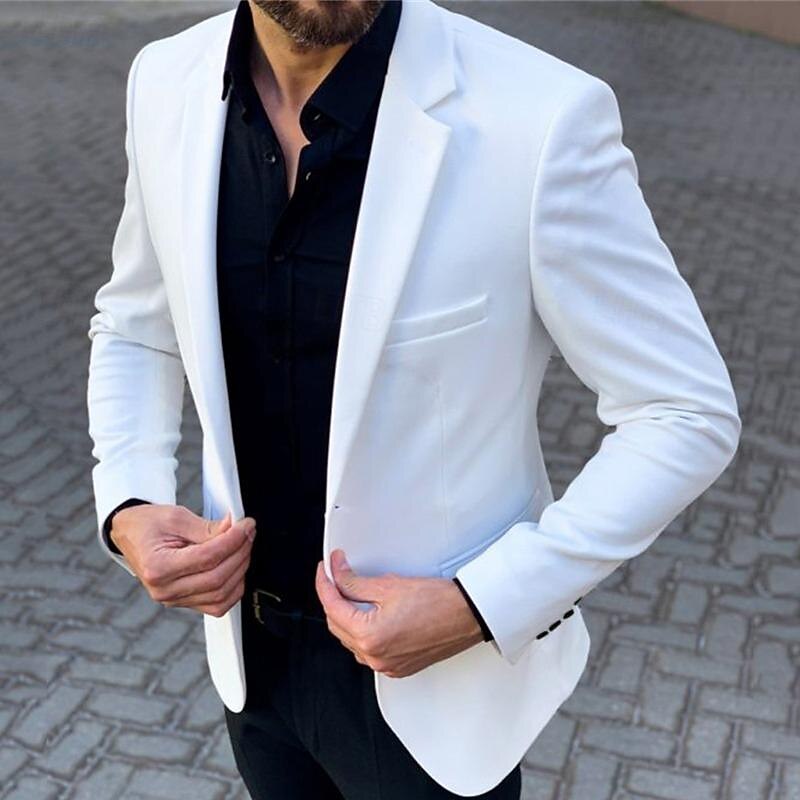 Men's Graduation Blazer Cocktail Attire Business Cocktail Party Wedding Party Fashion Casual Spring &  Fall Polyester Plain Pocket Buttons Casual / Daily Single Breasted Blazer White khaki4