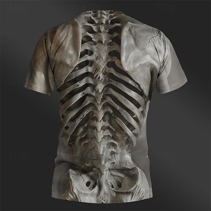 Men's Graphic Skeleton T Shirt Short Sleeve T shirt 3D Print Crew Neck Shirt Daily Designer Retro Vintage Sports Outdoor Holiday Going out Brown Khaki Spring & Summer Clothing Apparel S M L XL 2XL 3XL