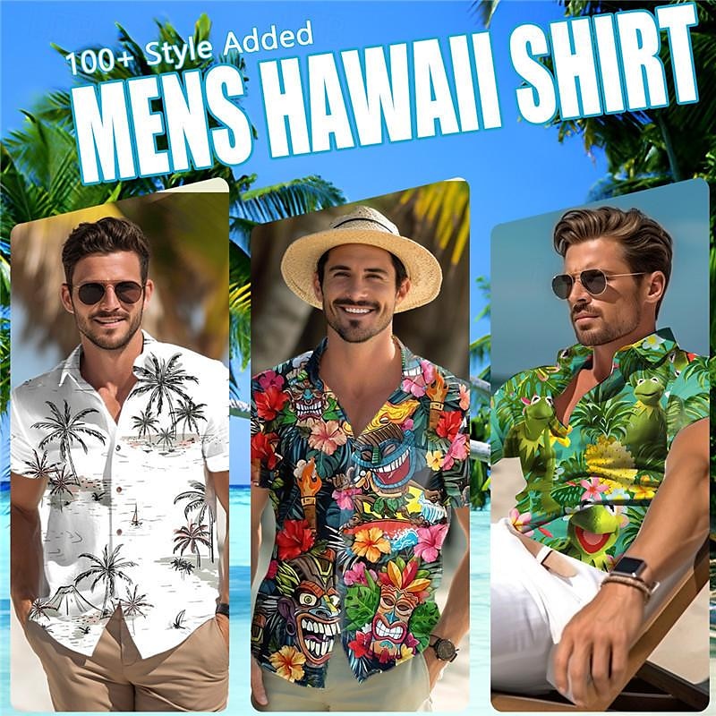 Men's Coconut Tree Gradient Color Shirt Summer Hawaiian Shirt Button Up Shirt Short Sleeve Hawaiian Vacation Holiday Beach Wear Summer Spring Turndown 3D Print Collared Shirts Front One Pocket Blue2