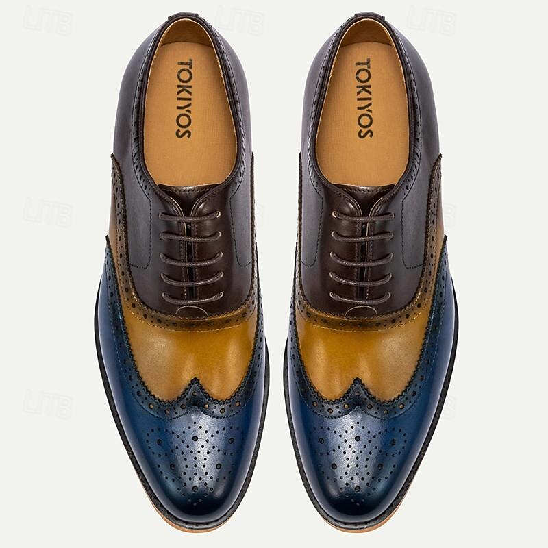 Men's Dress Sneakers Leather Italian Full-Grain Cowhide Slip Resistant Lace-up Brown / Blue2