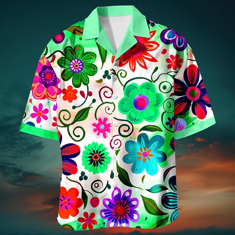 Men's Floral Print Tropical Flowers Shirt Summer Hawaiian Shirt Aloha Shirt Shirt Cuban Collar Fashion Designer Casual Outdoor Street Causal Blue Purple Green S M L4