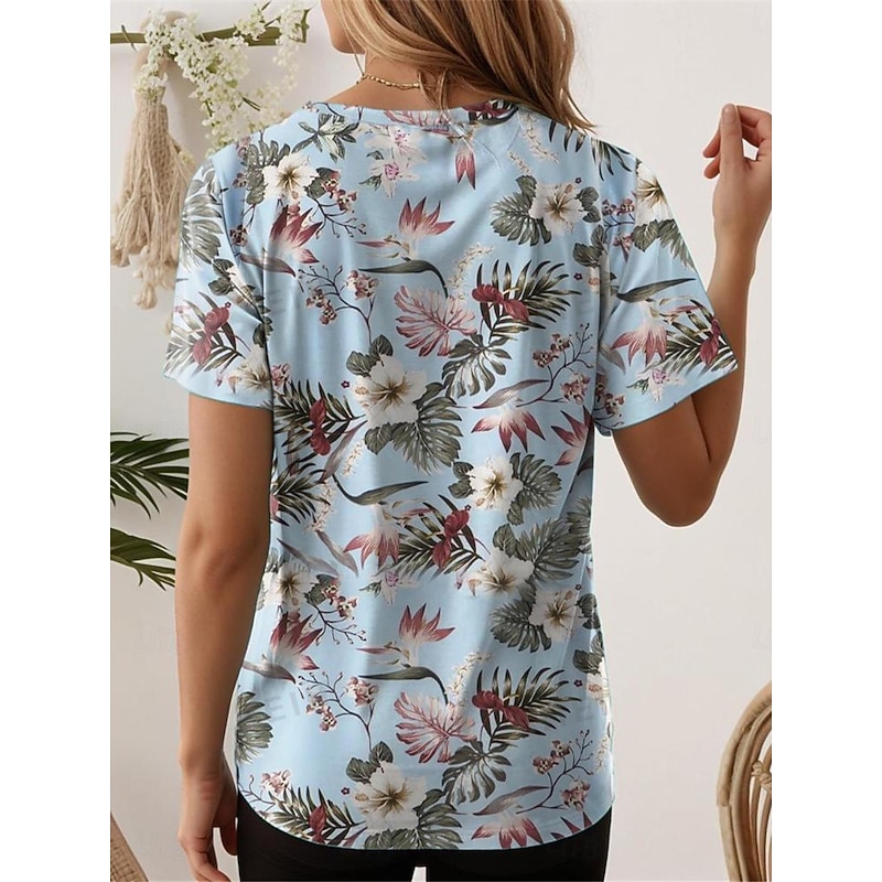 Women's T Shirt Fashion Floral Print Short Sleeve Regular Tops Crew Neck Daily Weekend White Yellow Blue Purple Summer3