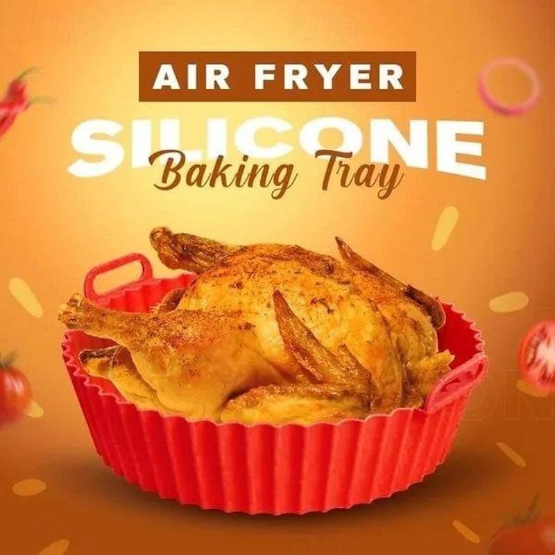 2PCS Reusable Air Fryer Silicone Pot Oven Baking Tray for Pizza Airfryer Silicone Basket Fried Chicken Grill Pan Mat for Kitchen