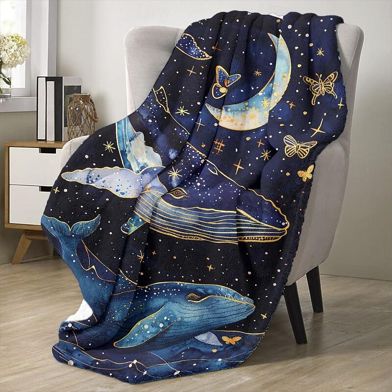 Whale Landscape Pattern Throws Blanket Flannel Throw Blankets Warm All Seasons Gifts Big Blanket