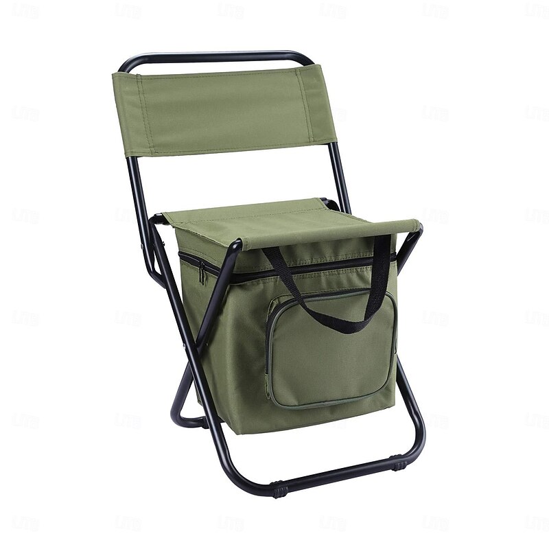 Portable Foldable Camping Chair with Cooler Bag, Lightweight Backrest Stool Compact Folding Chair Seat, Outdoor Backrest Stool with Folding Backpack for Camping Hunting Fishing Hiking3