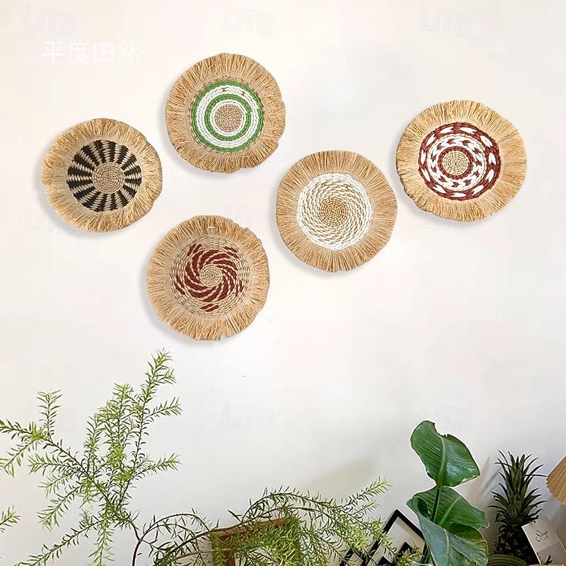 Wall Decoration Wall Hanging Cattail Weaving Ethnic Style Raffia Tassel Edge Bohemian B&B Hotel Restaurant