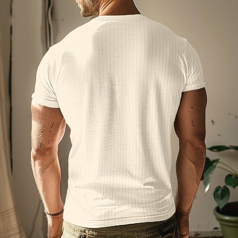 Men's Henley Shirt Muscle Shirt Ribbed Knit tee Tee Top Short Sleeves Plain Pit Strip Fashion Designer Basic Henley Vacation Street Going out Summer Navy Blue Green Beige Henley T-Shirt4