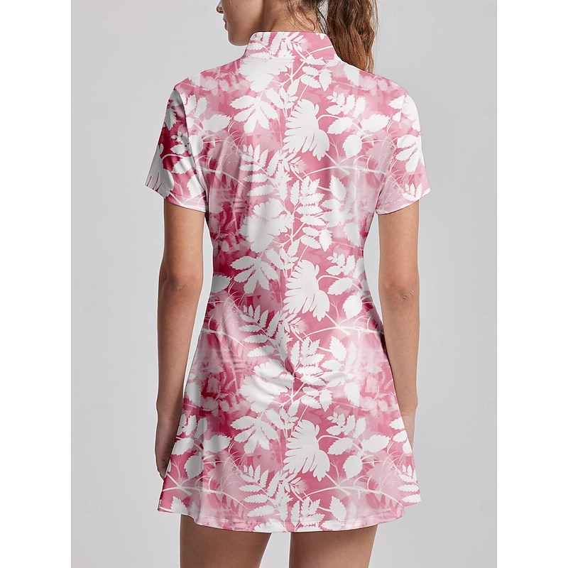 Women's Tennis Dress Golf Dress Pink Short Sleeve Dress Floral Ladies Golf Attire Clothes Outfits Wear Apparel2