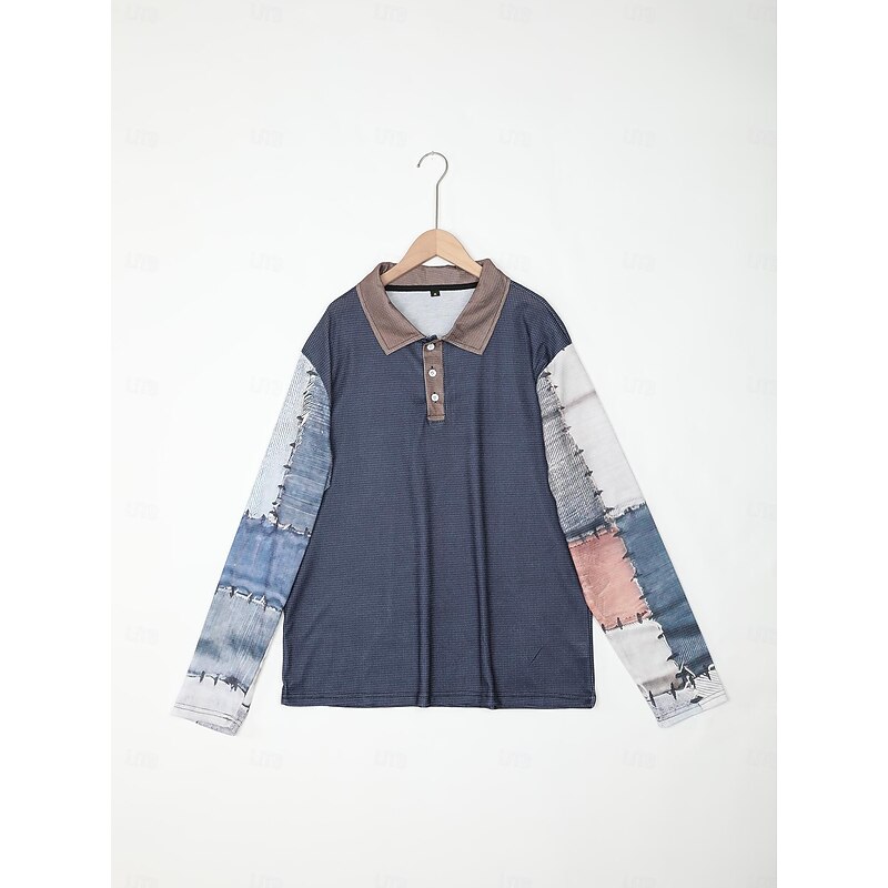 Men's Plaid Golf Shirt Long Sleeve Polo Shirts Collared Shirts Vintage Casual Vacation Wear Formal Wear Festival Wear Buttons 3D Print Fall & Winter Dark Navy Blue Brown2