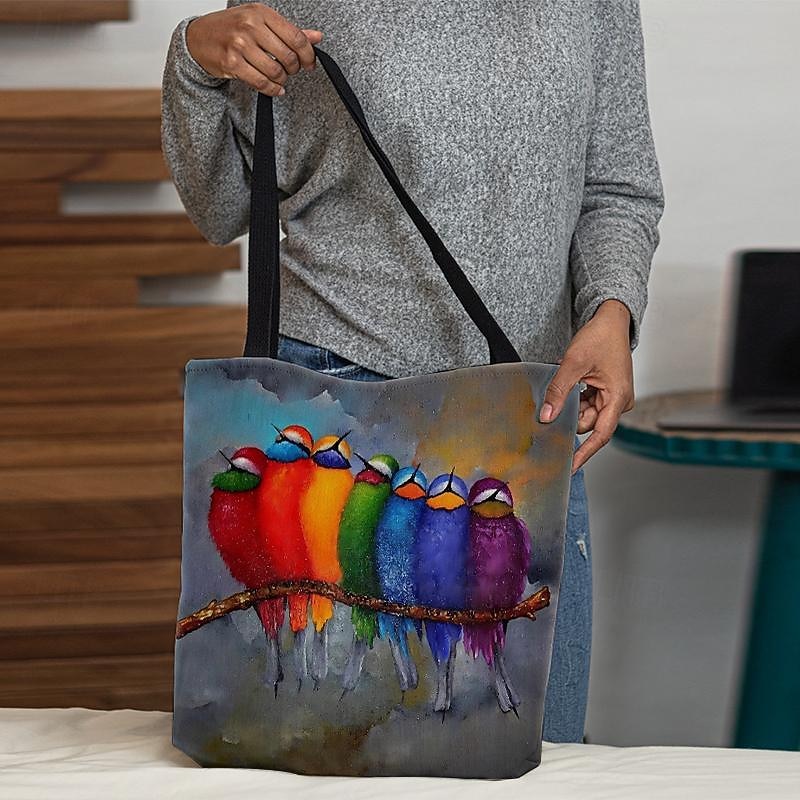 Colorful Birds Print Tote Bag – Artistic Eco-Friendly Reusable Shoulder Bag for Women, Casual Everyday Handbag4