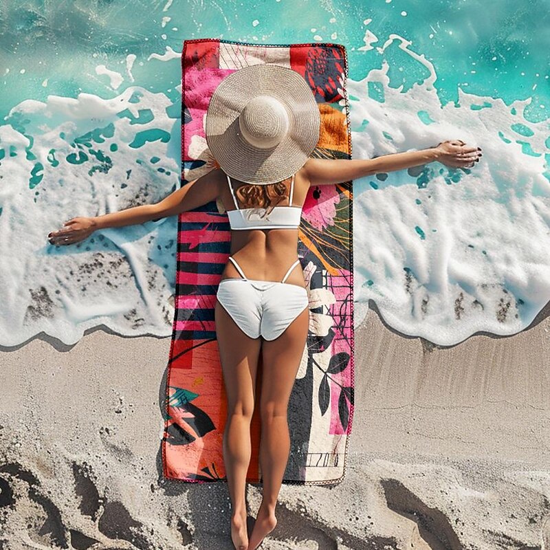 Patchwork Floral Beach Towel,Beach Towels for Travel, Quick Dry Towel for Swimmers Sand Proof Beach Towels for Women Men Girls Kids, Cool Pool Towels Beach Accessories Absorbent Towel3